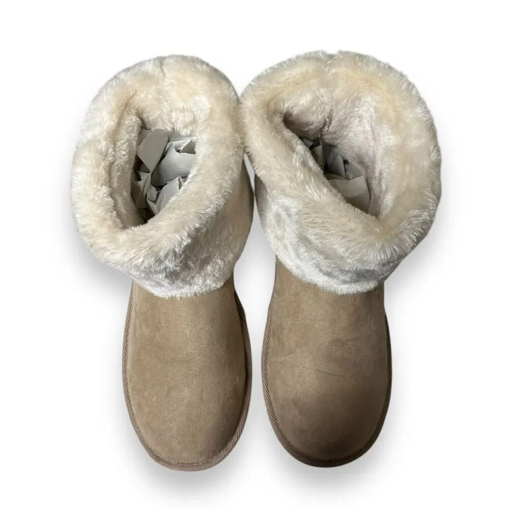Arizona Shawn Boots Womens 10 Tan Cream Vegan Suede Faux Fur Lined Snow Slip On